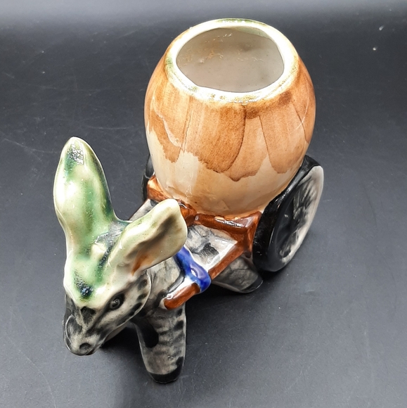 Vtg 1950's Kitsch Retro Ceramic Donkey with Cart and Barrel Planter Holder Japan - Picture 5 of 8